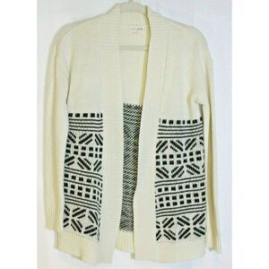Maison Jules Sweater Cardigan Black Ivory Size Small Fair Isle Nordic Womens